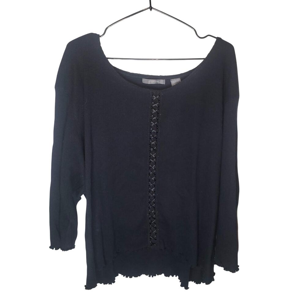 Liz Claiborne Vintage 90s Black Ribbed Lace Up Top 3X Whimsigoth Lettuce Hem